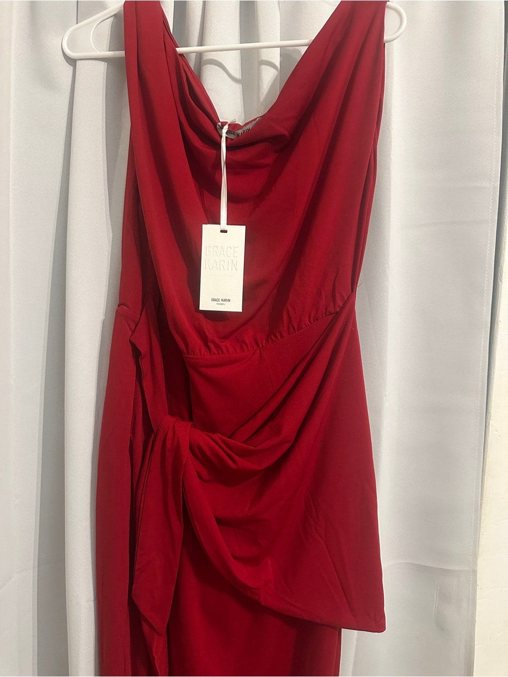 Grace Karin Red Draped one shoulder dress